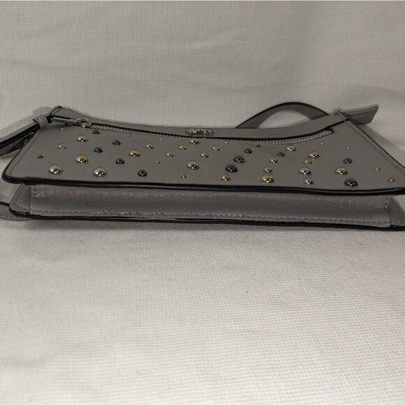 JUICY COUTURE GRAY AUDRINA SHOULDER BAG WRISTLET WITH TRI-COLOR STUDS. - Picture 4 of 8